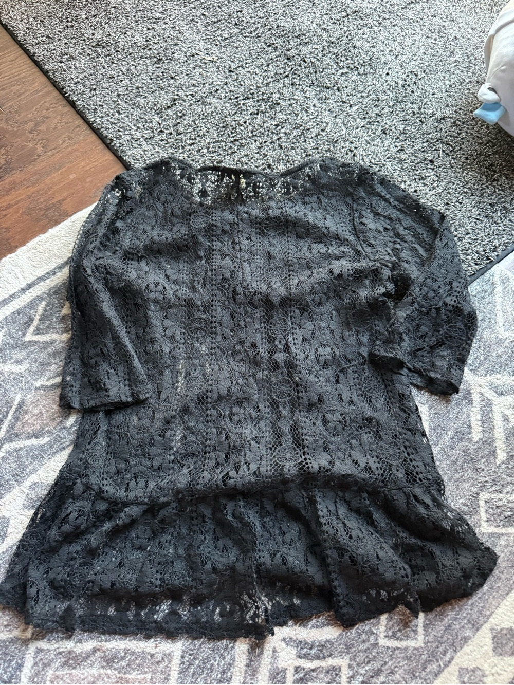 Anthropologie Black Lace Ruffled-Hem Tunic